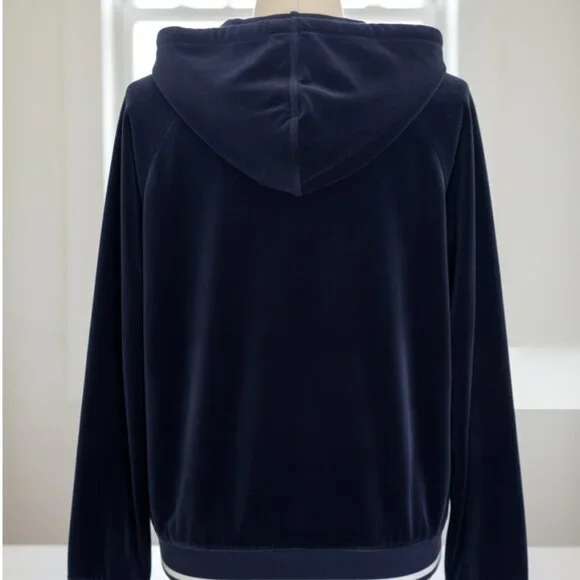 RALPH LAUREN Womens Full Zip Hoodie Track Jacket Dark Blue Velour Crest Large - Picture 9 of 9